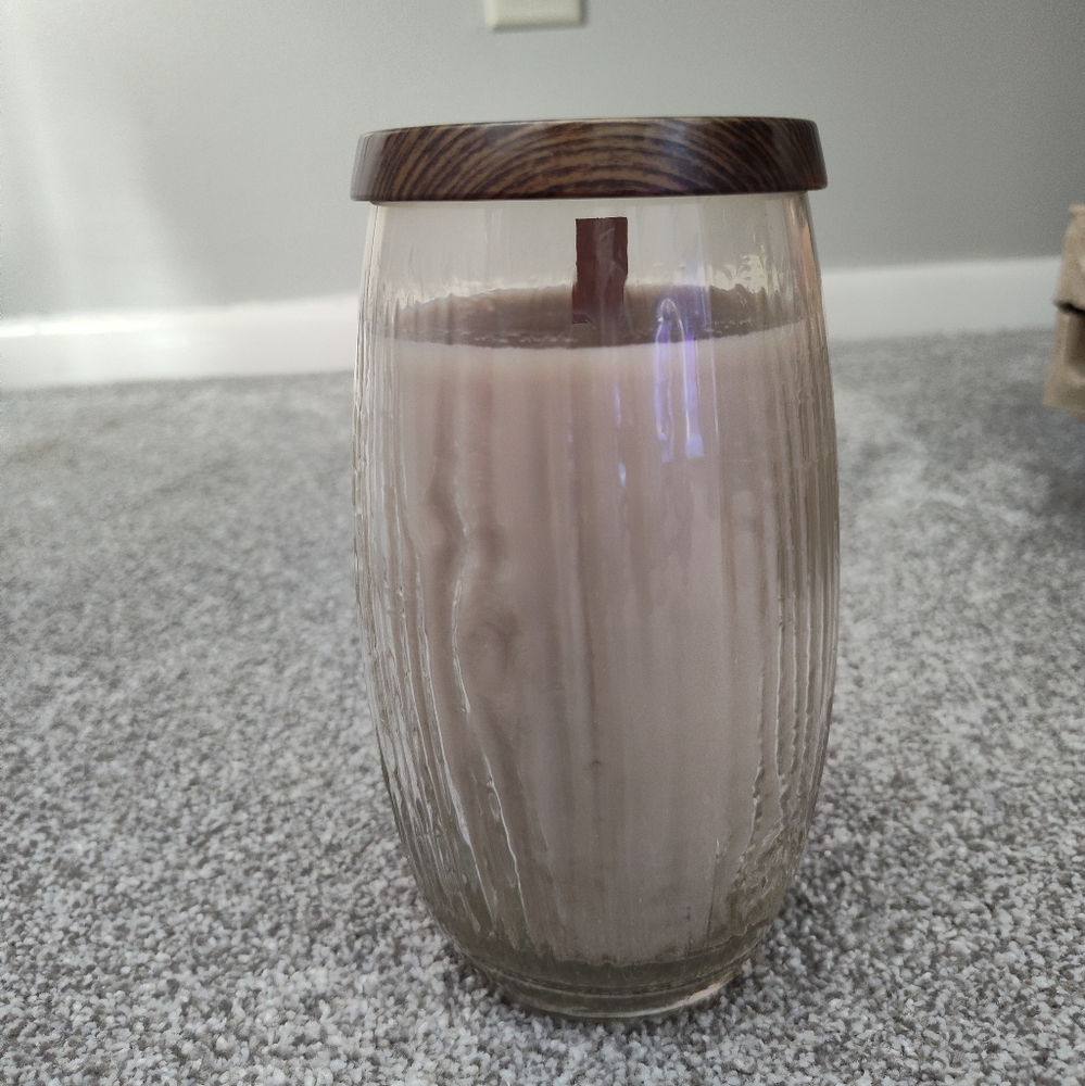 Cream and Brown Candle Holder with Textured Accents